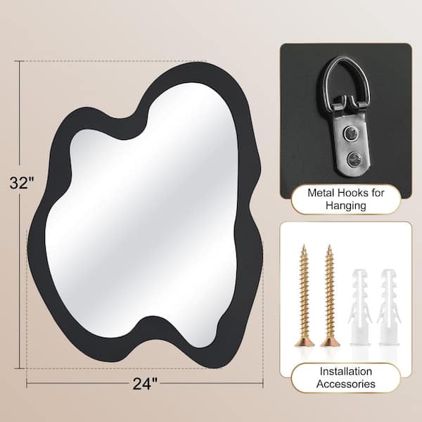 Hochwertiges 24 in. W x 32 in. H Irregular Black Wood Framed Wall Mirror Asymmetrical Wall Mirror WBMR10YQ-BLK-M