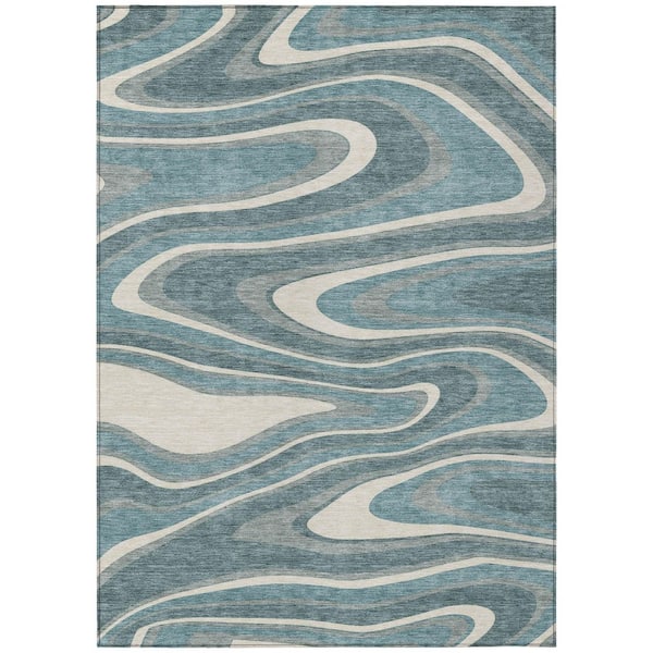 Chantille Machine Washable Indoor/Outdoor Abstract ACN2493 Teal 5 ft. x 7 ft. 6 in. Area Rug