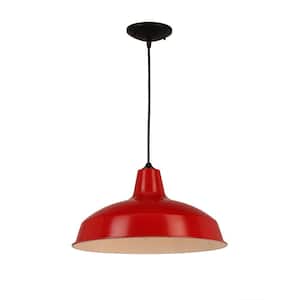 1-Light Bright Red Warehouse Pendant with Metal Shade