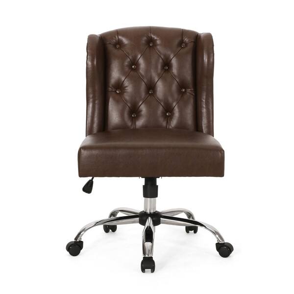 Noble House Beltagh Standard Dark Brown Faux Leather Adjustable Height Task Chair