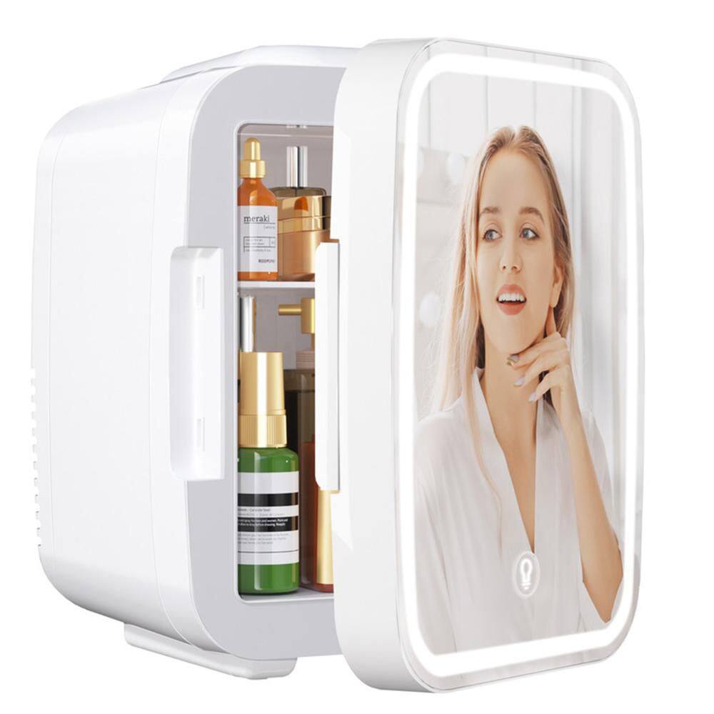 10 in. 4 cu. ft. Retro Dimmable LED Mirror, 4-Liter/6-Cans Cooler and Warmer Mini Refrigerator in White price history on PriceWatchPro