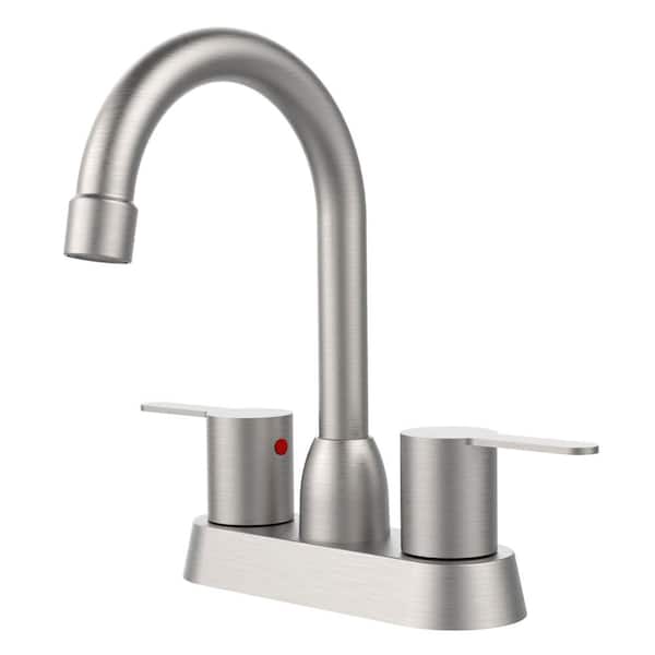 AIMADI 4 in. Centerset Double Handle Bathroom Faucet with Rotating Spout Brass 3-Hole Bathroom Vanity Taps in Brushed Nickel