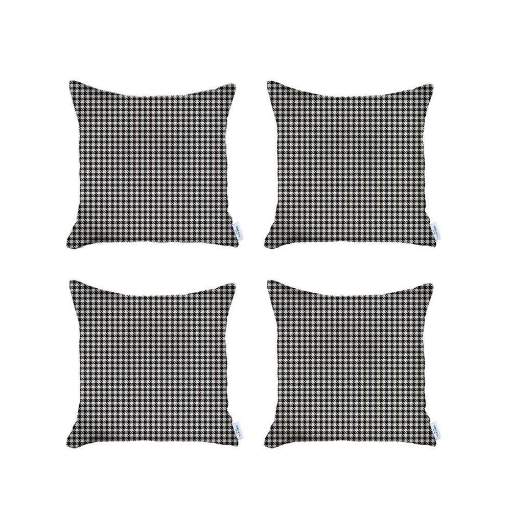 Boho-Chic Black Houndstooth Polyester 18" Pillow Covers, Set of 4