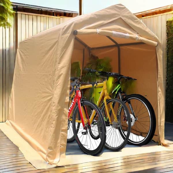 7 ft. W x 12 ft. D x 7.5 ft. H Steel Outdoor Portable Carport Garage/Shed Kit Tent with 2 Roll up Doors, Sand Brown