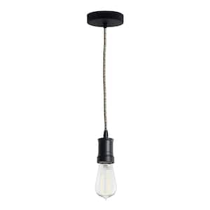 1-Light Black Contemporary Pendant Socket and Canopy with LED 4-Watt ST18 Curved Filament Nostalgic Light Bulb