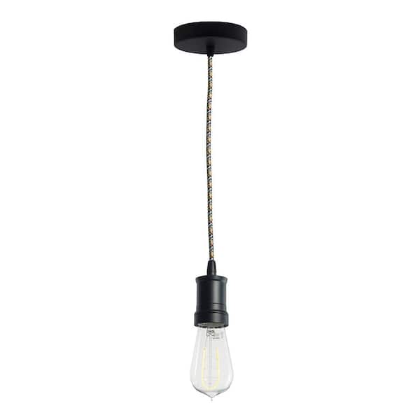 Bulbrite 1-Light Black Contemporary Pendant Socket and Canopy with LED 4-Watt ST18 Curved Filament Nostalgic Light Bulb