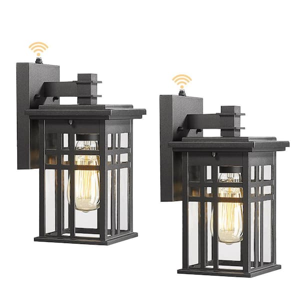 JAZAVA Black Dusk to Dawn Outdoor Hardwired Wall Lantern Sconce with No Bulbs Included (2-Pack)