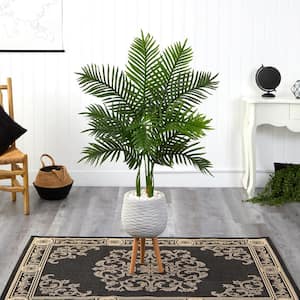 52 in. D Areca Palm Artificial Tree in White Planter with Stand (Real Touch)