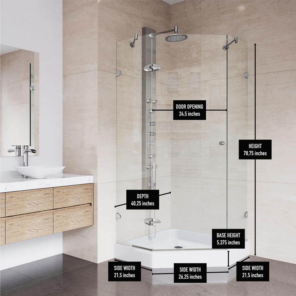 Verona 42" Clear Glass Frameless Neo-Angle Shower Enclosure