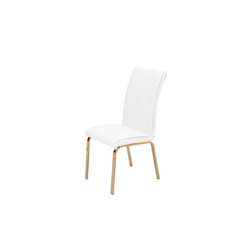 White Faux Leather Upholstered Side Chairs with Gold Metal Legs, Set of 2