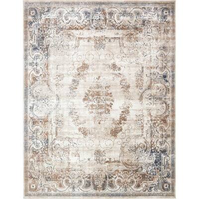 7' 0 x 7' 0 Round Ivory/Gray Unique Loom Portland Collection Bohemian Vintage Inspired Medallion Tone Design Area Rug 