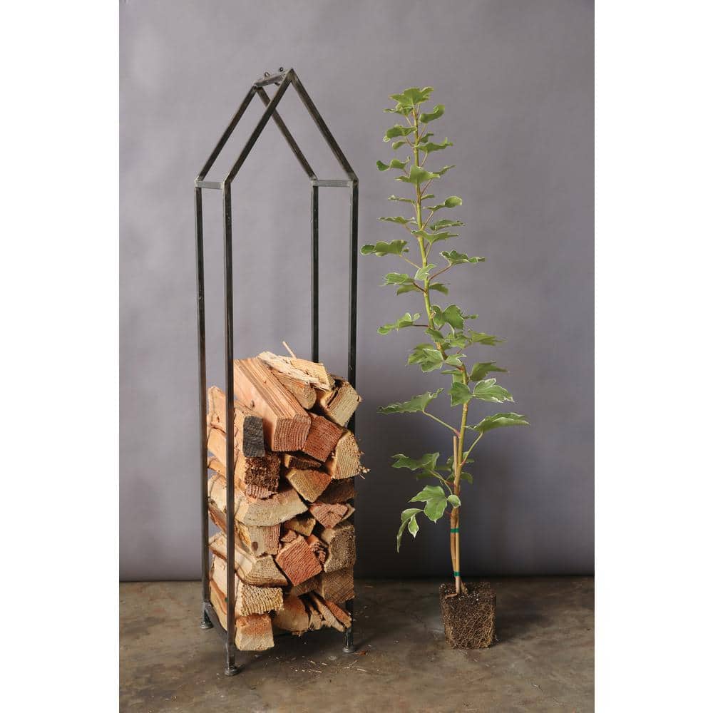 Tall Black Metal House-Shaped Firewood Holder