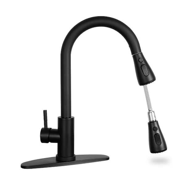 Matte Black 14 in. H Pull Out Sprayer Kitchen Faucet with Advanced Spray Single Handle Stainless Steel Sink Faucet