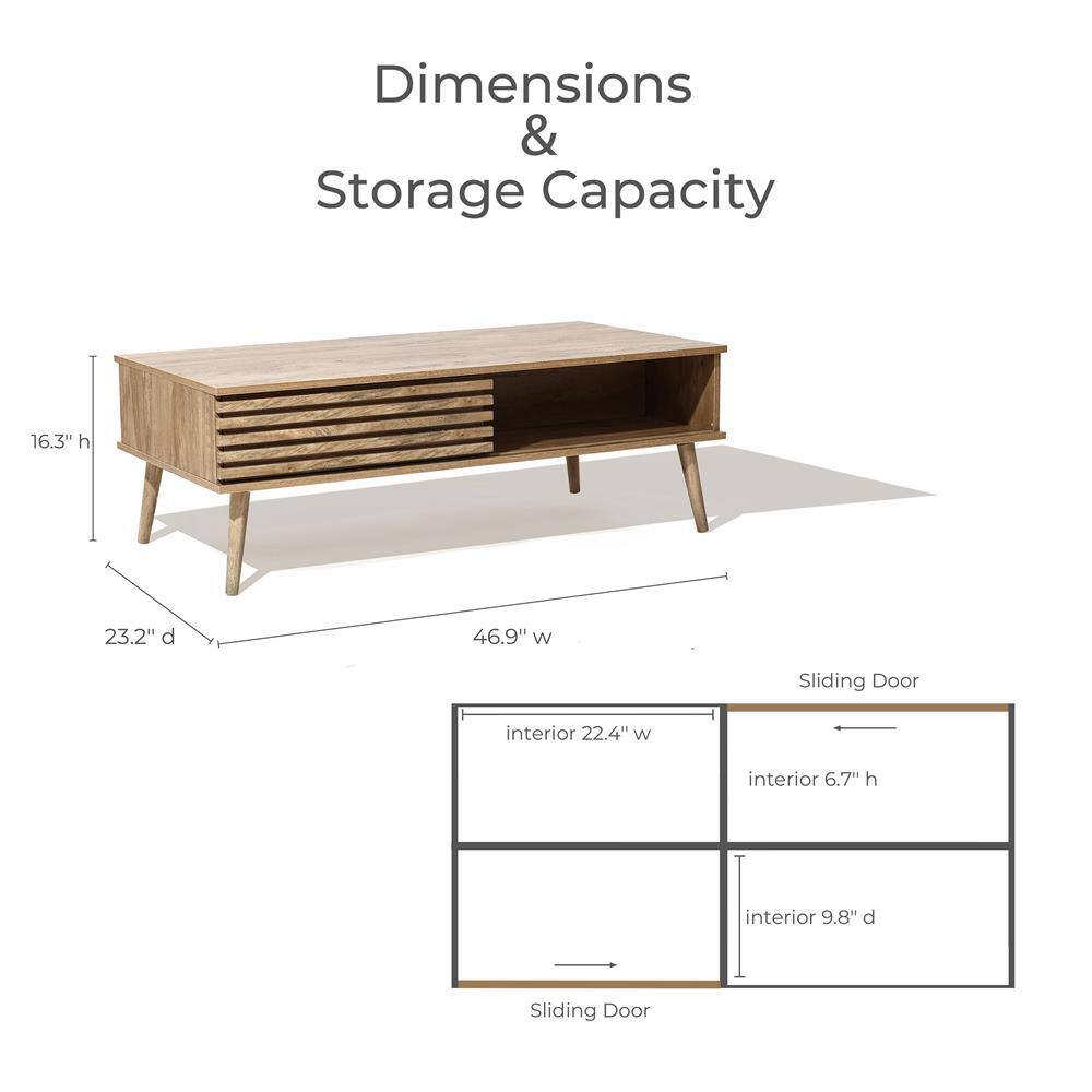 Mid-Century Modern Light Brown Wood Coffee Table with Storage