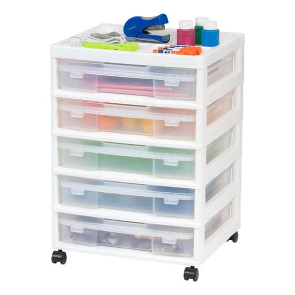 5 Drawers Plastic Scrapbook Rolling Storage Cart with Organizer Top and Casters, White