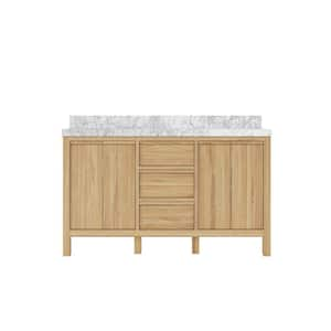 Elizabeth 60 in. W x 22 in. D x 36 in. H Double Sink Bath Vanity in Natural with 2" Carrara Marble Top