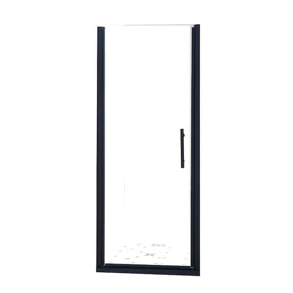 34 in. - 35.5 in. W x 75 in. H Pivot Single Swing Frameless Shower Door in Matte Black Finish with Clear Glass