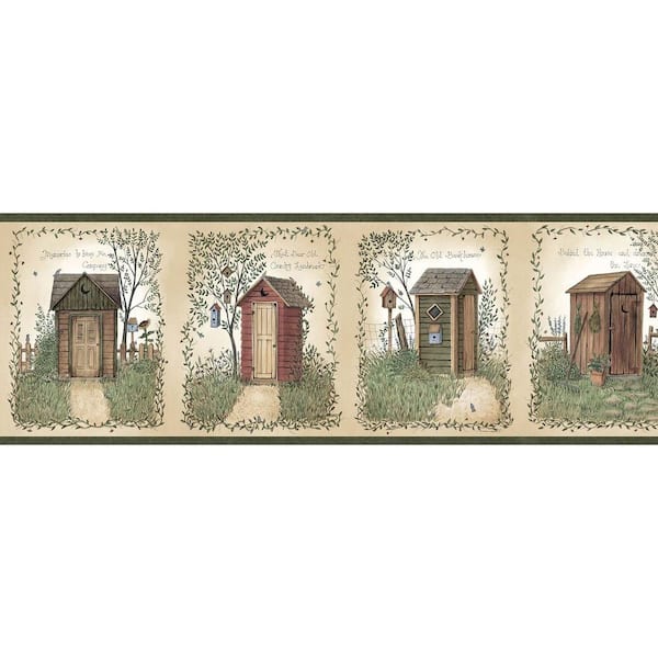 Chesapeake Fisher Sage Country Outhouses Sage Wallpaper Border
