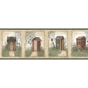 Fisher Sage Country Outhouses Sage Wallpaper Border Sample