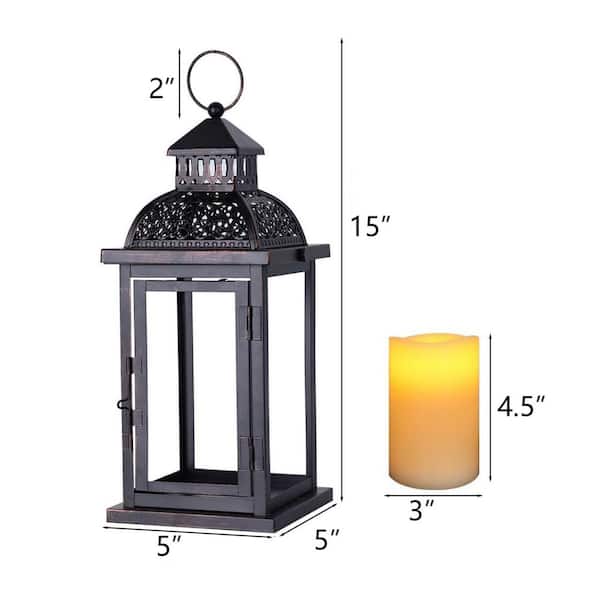 15 in. Candle Lantern Decorative Garden statue, Black L0DQ6ZKPXJ