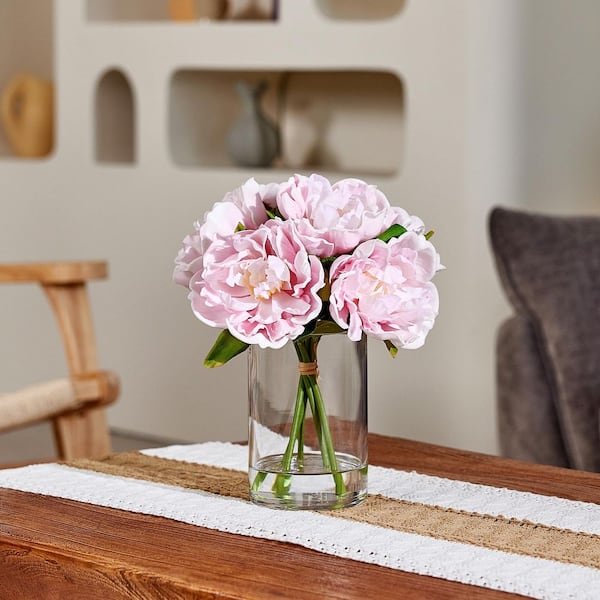 DR.Planzen Faux Series 11 in. Pink Indoor Artificial Silk Peony