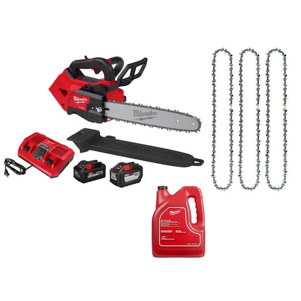 M18 FUEL 14 in. Brushless Battery Top Handle Chainsaw Kit w/ 14 in. Chainsaw Chain (3 Pack), 1 Gallon Bar & Chain Oil