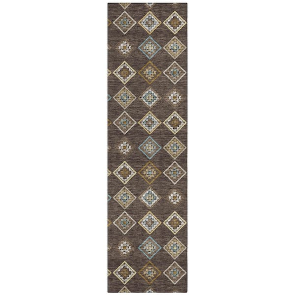 Chantille Machine Washable Indoor/Outdoor Abstract ACN2624 Chocolate 2 ft. x 7 ft. Runner Rug