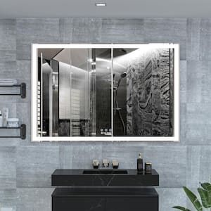 60 in. W x 40 in. H Large Rectangular Framed Anti-Fog Wall Mounted LED Bathroom Vanity Mirror in Silver