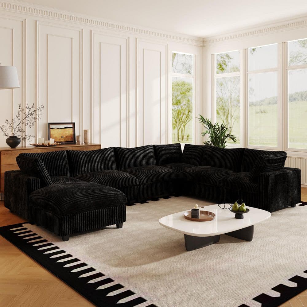 J&E Home 157.48 in. W Square Arm 7-piece Plush Velvet Modular