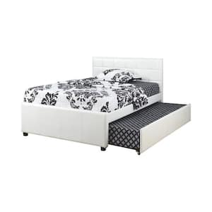 White Multi utility Twin Panel Headboard Bed with Trundle Tufted Head Boards