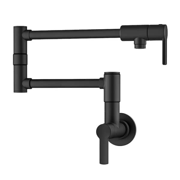 Oletto Wall Mount Pot Filler Kitchen Faucet with Retractable Arm in Matte Black