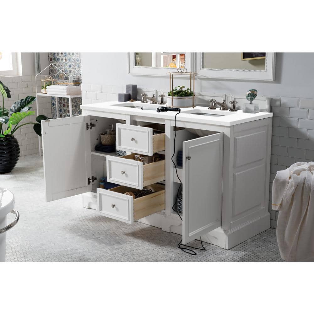 White Solid Wood Double Sink Freestanding Vanity with Quartz Top