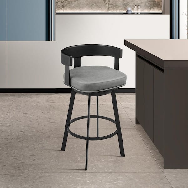 Idris 26 in. Vintage Gray Iron Counter Stool with Faux Leather Seat