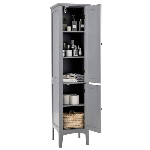 14.5 in. W x 14.5 in. D x 63 in. H Gray Wood Freestanding Linen Cabinet Bathroom Storage Cabinet