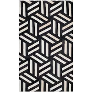 Studio Leather Ivory/Black 3 ft. x 5 ft. Geometric Lines Area Rug