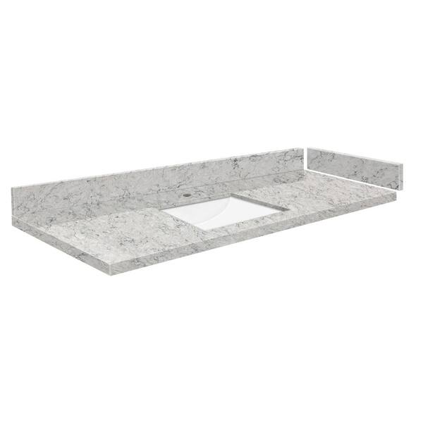 Transolid Silestone 54.5 in. W x 22.25 in. D Quartz White Rectangular Single Sink Vanity Top in Pietra