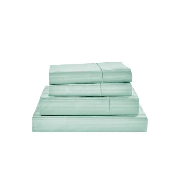 Kathy Ireland Damask Stripe 3-Piece Granite Green Cotton Twin Sheet Set