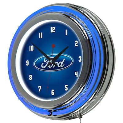 3 in. x 14 in. Oval Chrome Double Rung Neon Wall Clock
