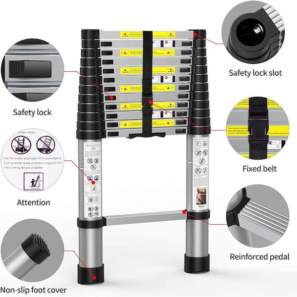 10.5 ft. Aluminum Portable Extension Ladder with 2-Triangle Stabilizers for Home, Outdoor, 330 lbs.