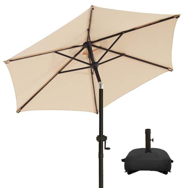 PASAMIC 7.5 ft. Market Patio Umbrella with Base and Push Button Tilt in Beige