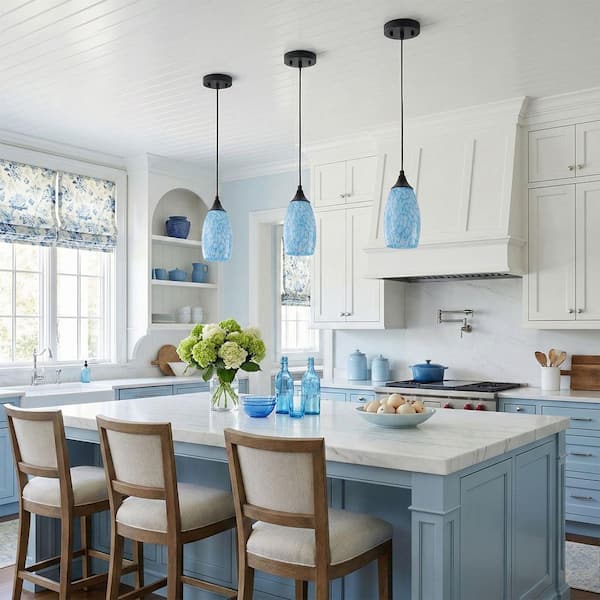 aiwen 4.72 in. 1-Light Kitchen Island Blue White Pendant Light