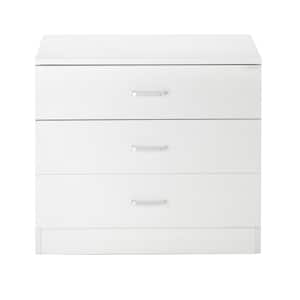 3-Drawers White Wood Chest of Drawers 26 in. W x 22 in. H