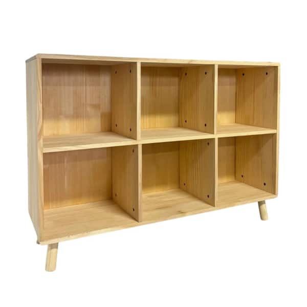 6 Cube Wood Accent Bookcase,Natural Wood Freestanding Open Bookcase,Storage Shelf,Cubby Organizer with Legs for Office