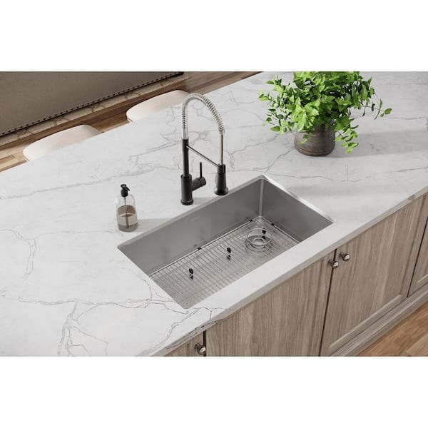 Crosstown 32 in. Undermount Single Bowl 18 G Polished Satin Stainless Steel Kitchen Sink Kit w/ Faucet and Accessories