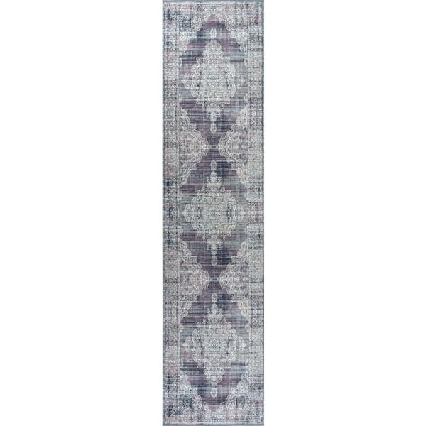 Regis Bohemian Medallion Machine-Washable Purple/Cream 2 ft. x 8 ft. Runner Rug