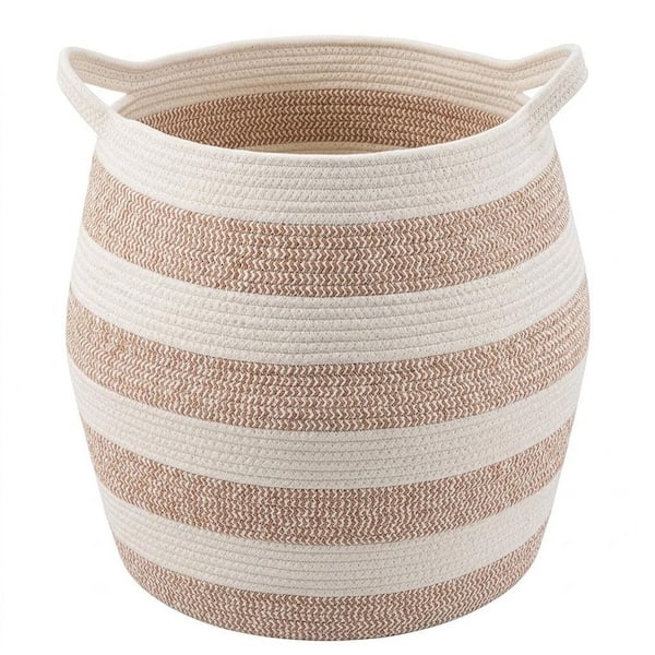 White 17 x 14 x 14 Round Cotton Laundry Basket (1-Pack)