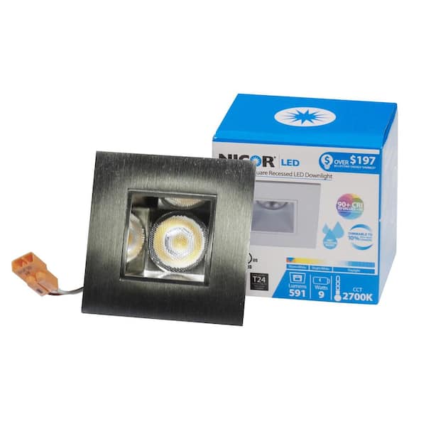 NICOR DQR Series 2 in. 3000K Square Remodel or New Construction Integrated LED Recessed Downlight Kit in Nickel