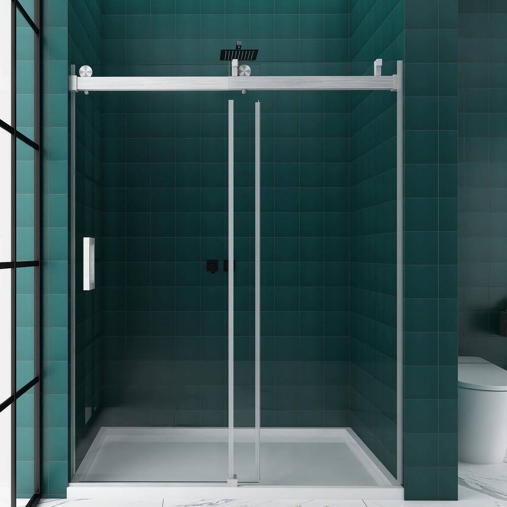 72'' W x 76'' H Brushed Nickel Frameless Sliding Shower Door
