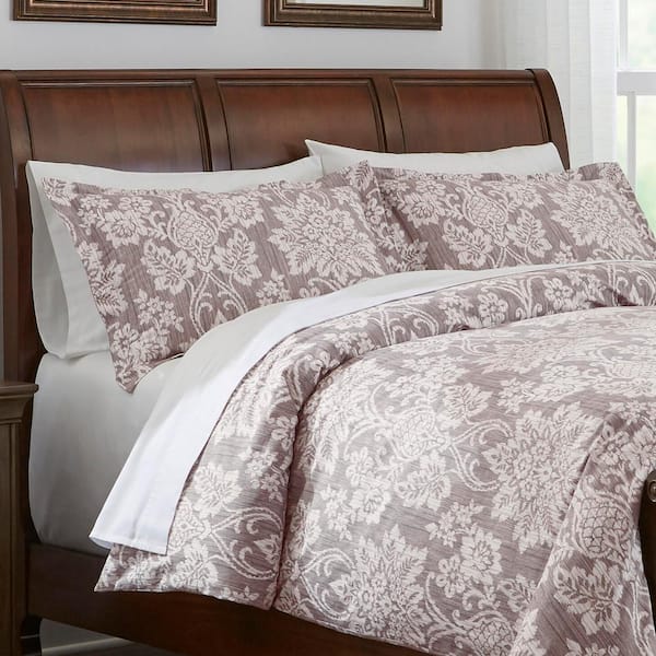 Home Decorators Collection Scarlett 3 Piece Light Brown Damask Full Queen Duvet Cover Set Nh 190996 L - Home Decorators Collection Bedding Sets