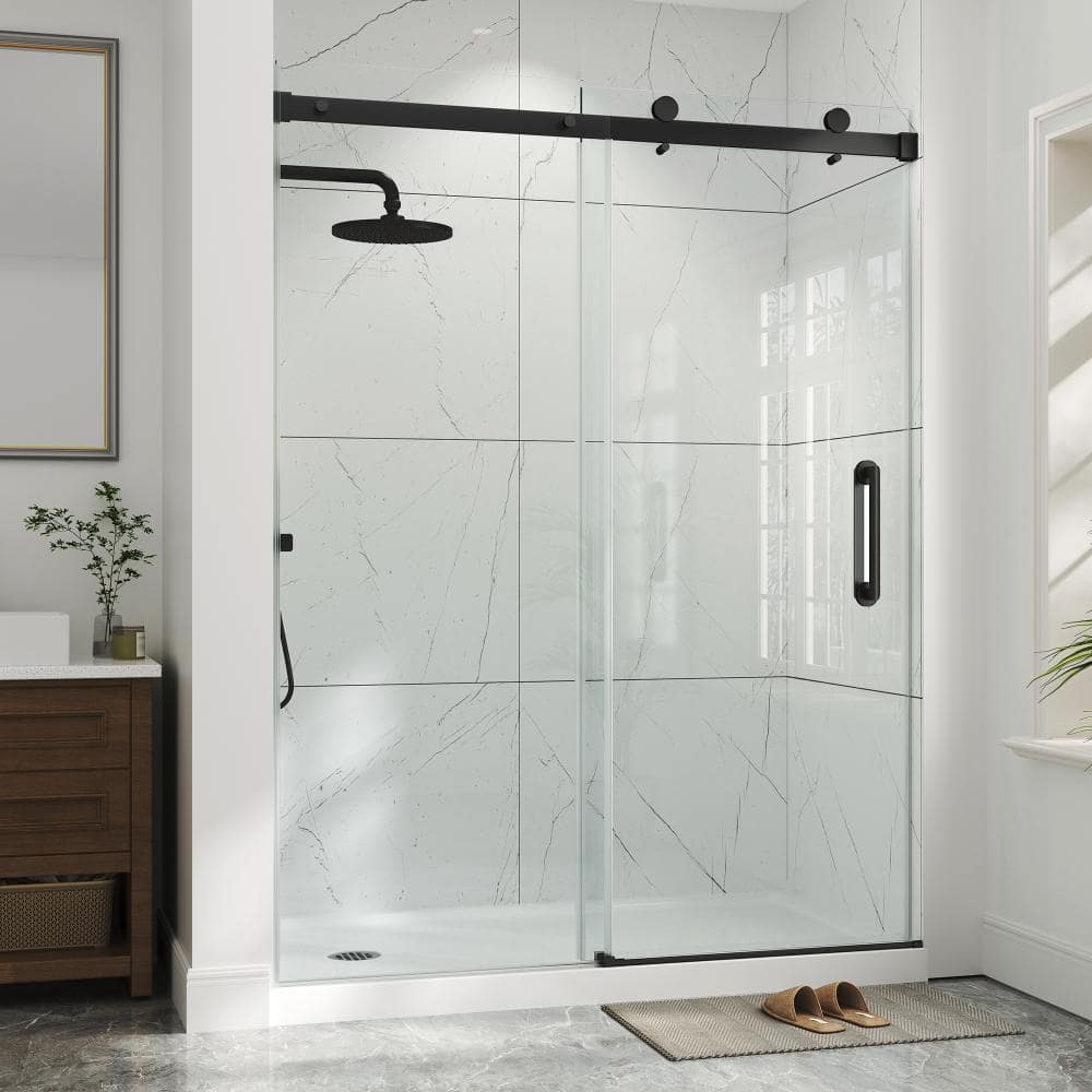 49 to 54 in. W x 72 in. H Single Sliding Frameless Shower Door in Matte Black with 1/4 in. Clear Tempered Glass price history on PriceWatchPro